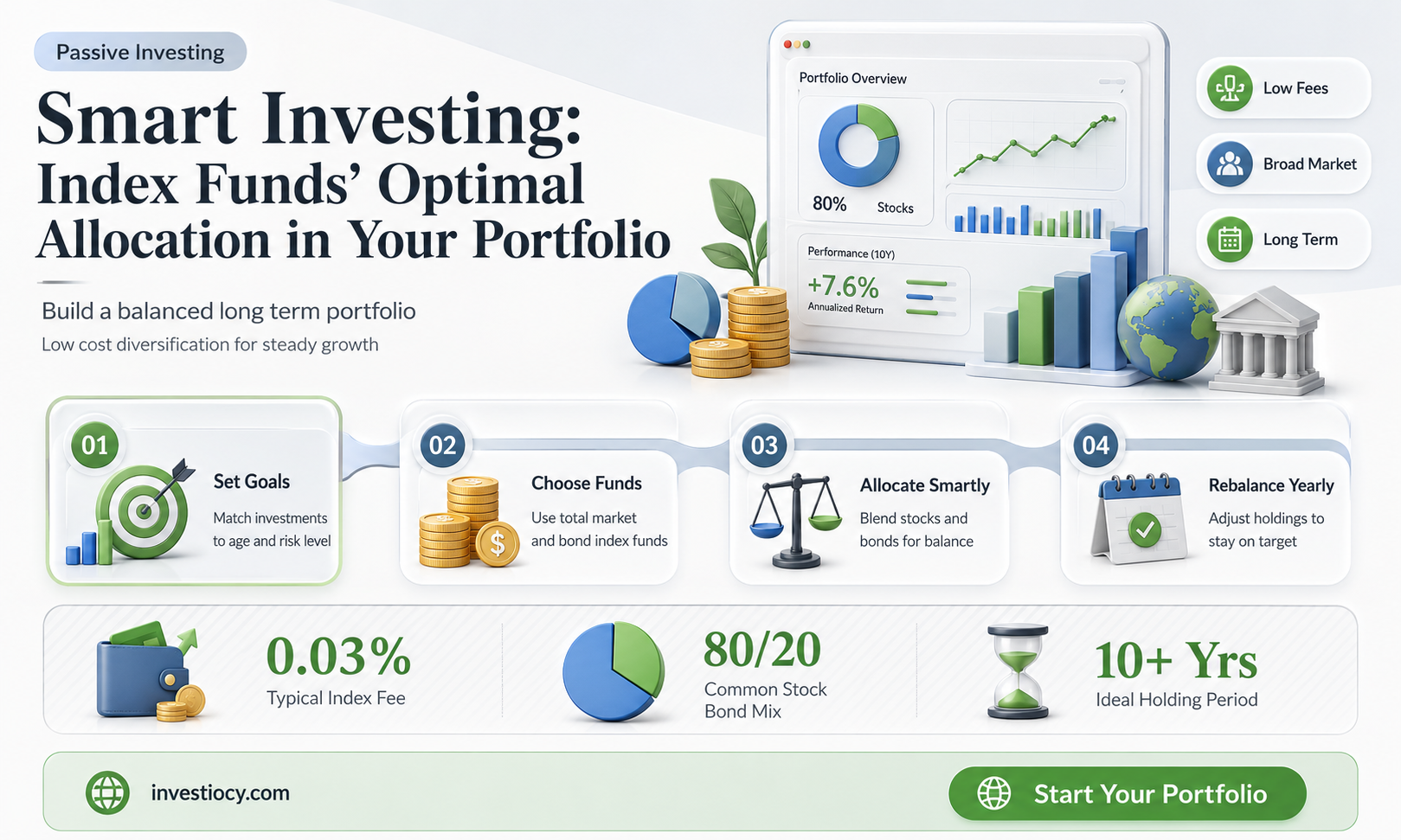 what percentage to invest in index funds of portfolio