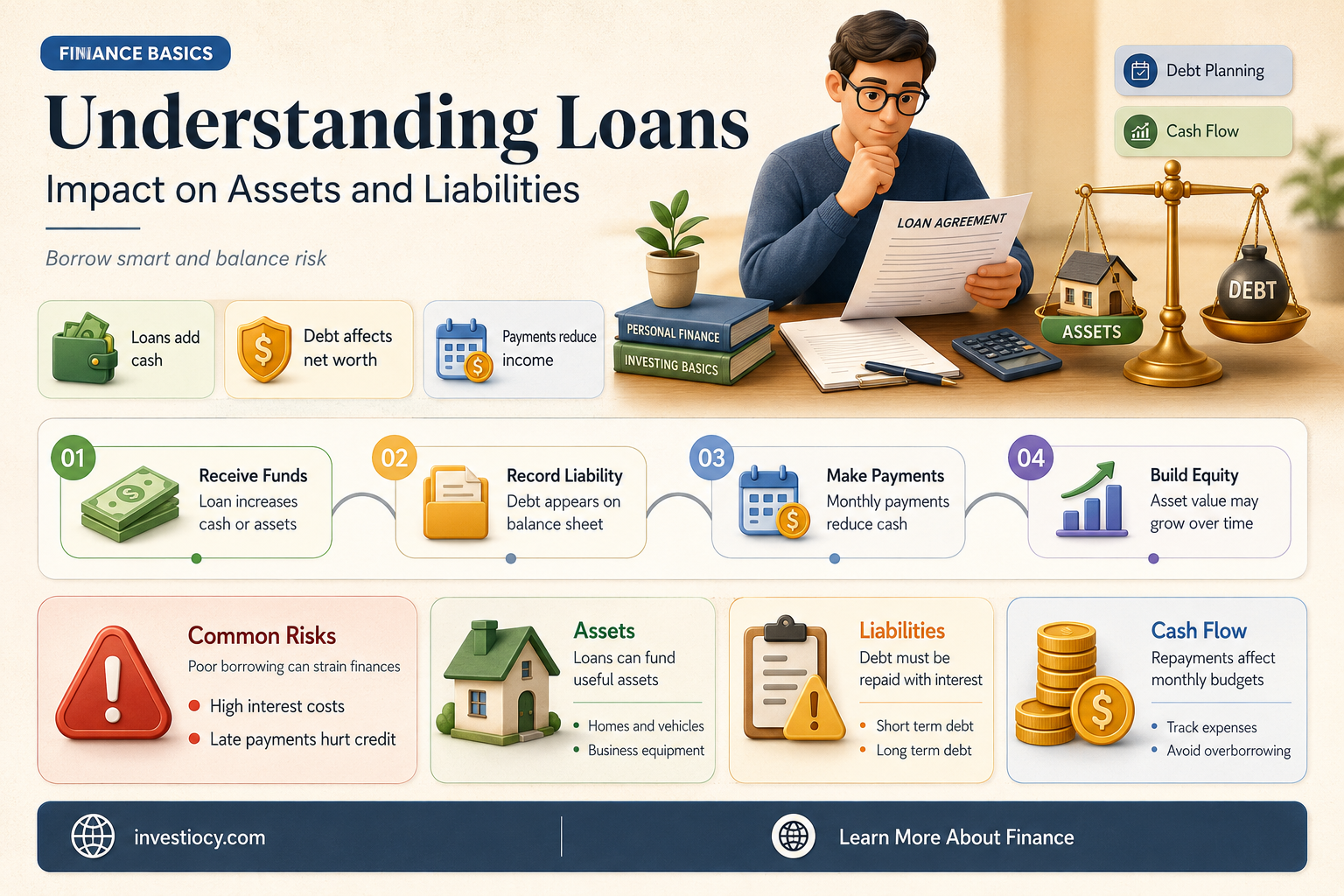does taking a loan increase assets and liabilities